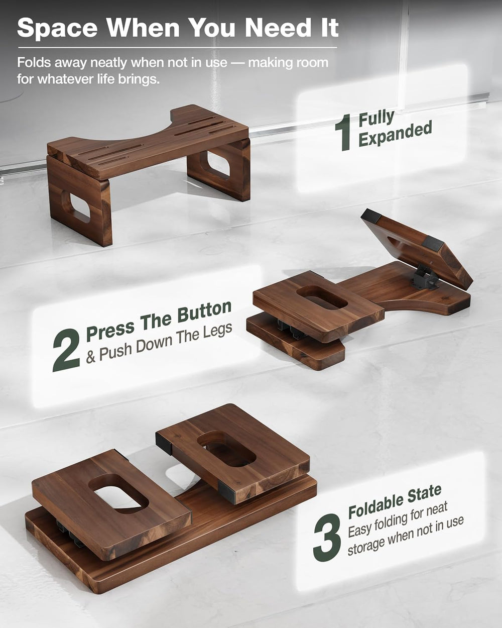 BLUEWEST Foldable Poop Stool, Acacia Wood Toilet Stool for Potty Training, 7 ...