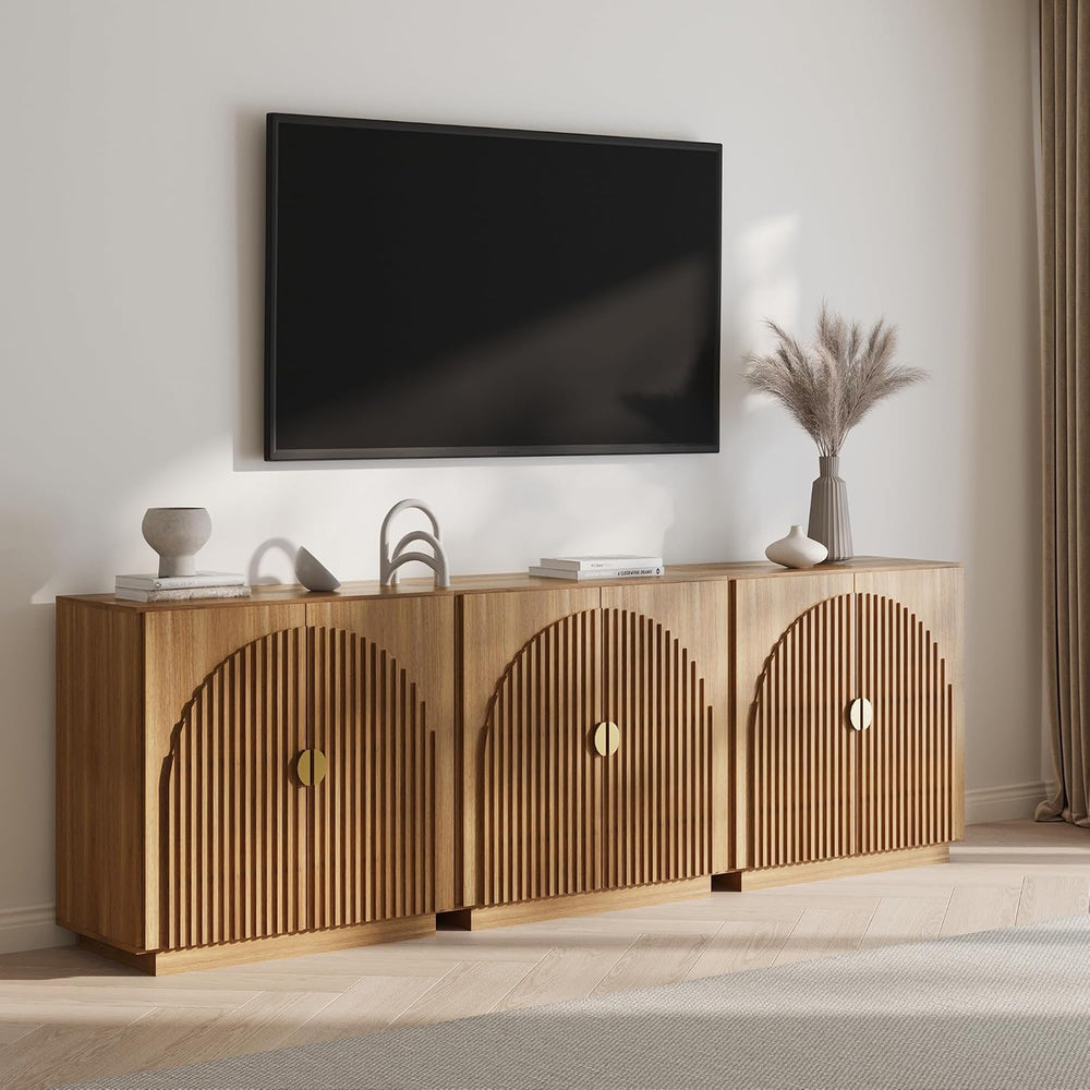 BELLEZE Set of 3 33" Stacked Sideboard Buffet Cabinet - Caramel Brown