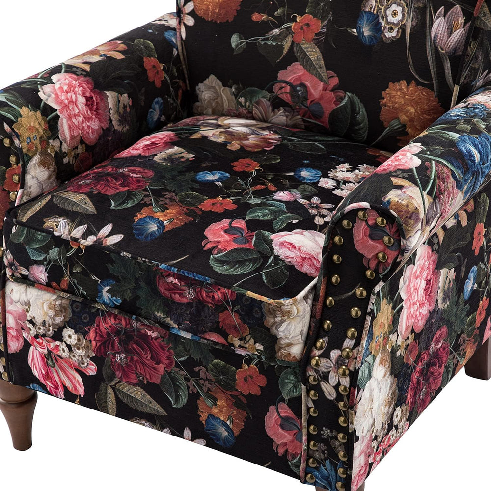 HULALA HOME Traditional Floral Accent Chair with Solid Wood Legs, Black