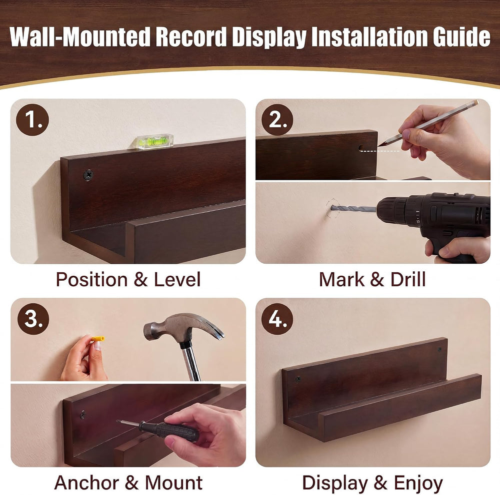 Vinyl Record Holder Wall Mount, Large Record Shelf for Storage & Display