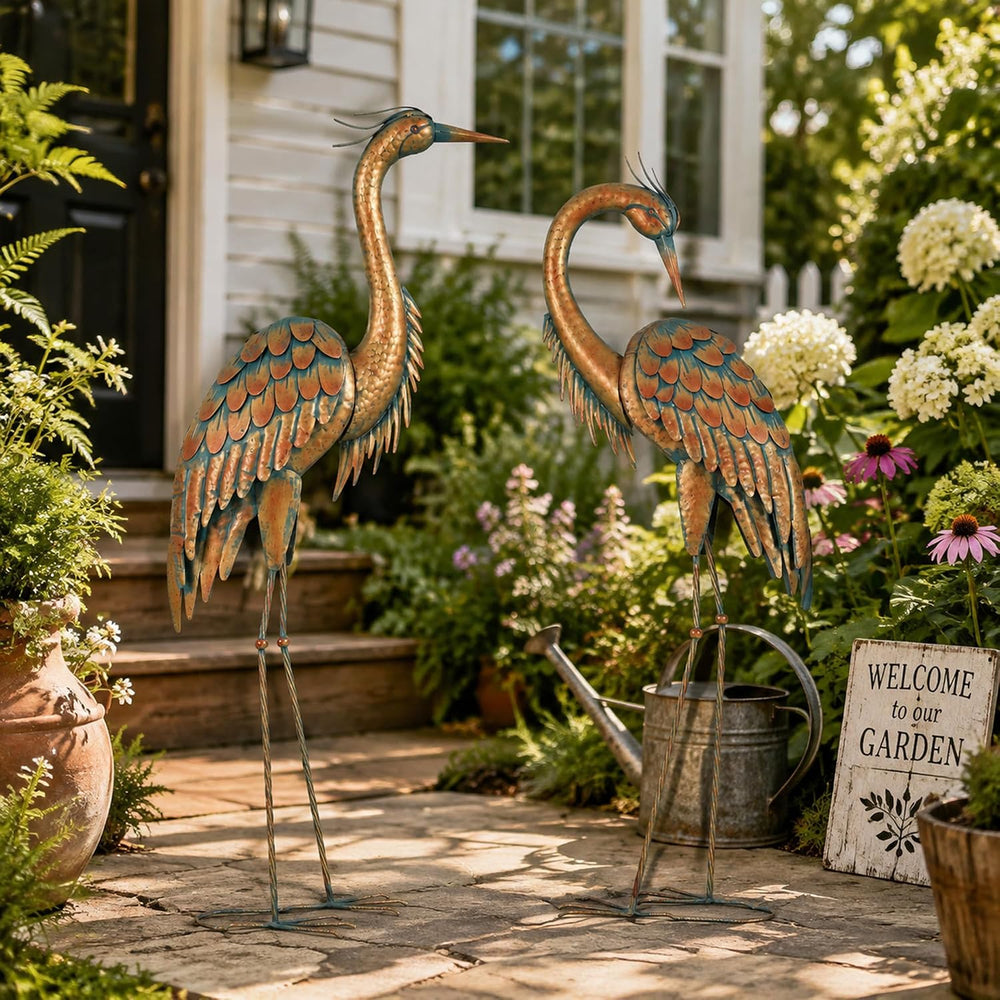 45.3" Heron Statues Outdoor,Extra-Large Metal Yard Art Set of 2