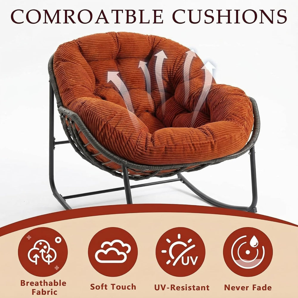 Large Egg Shaped Rocking Chair with Thick Cushion, Indoor Outdoor Papasan Cha...