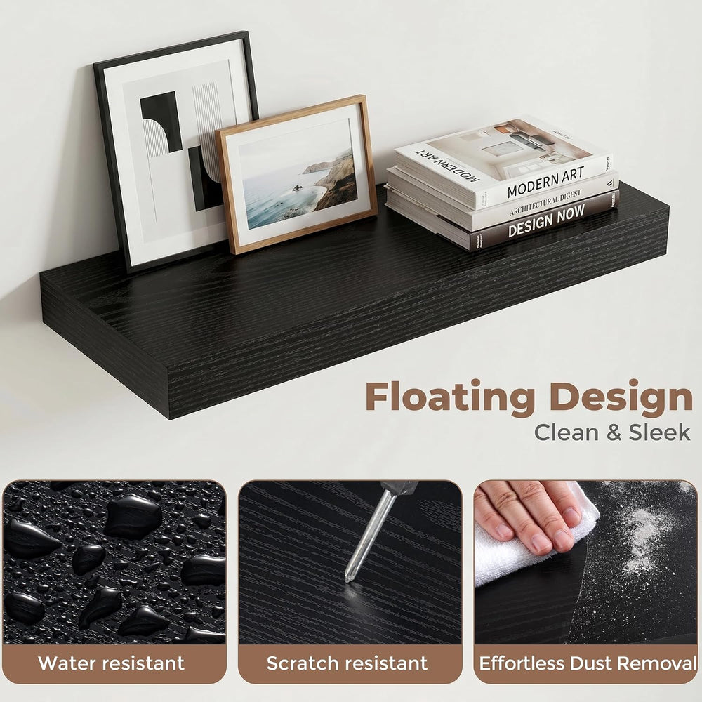 20 Inch Floating Shelves for Wall, 8"D Wood Storage Shelves, Black Finish