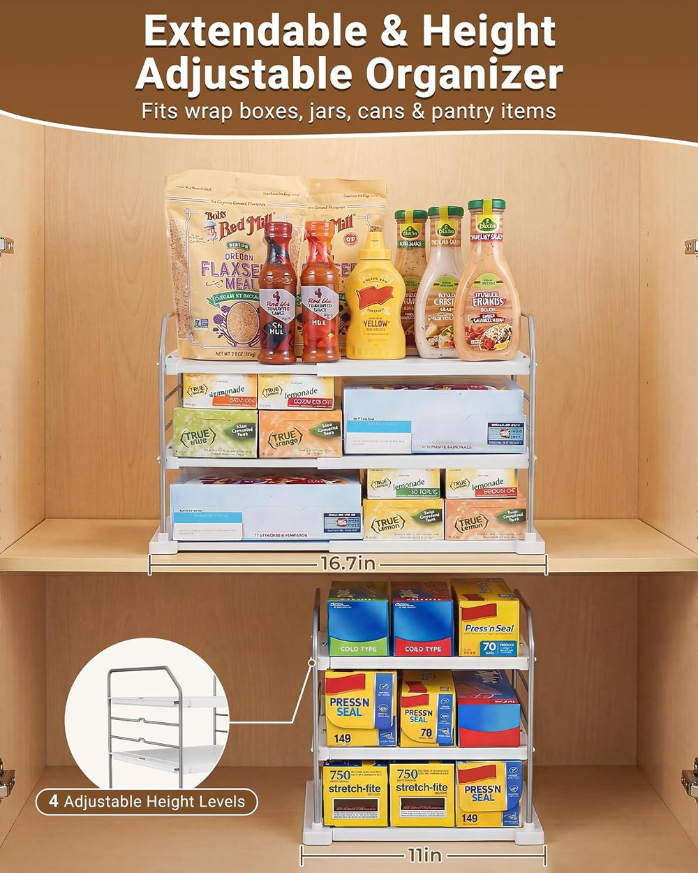 EVERIE 3-Tier Cabinet Organizer, 2-Pack Expandable Shelves for Foil & Wrap