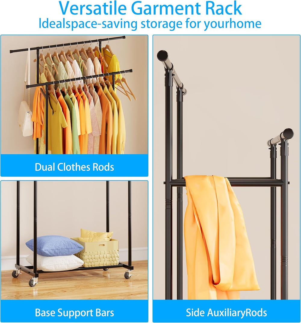 ecobedding Garment Rack with Wheels, Portable Clothing Rack for Bedroom, Clos...