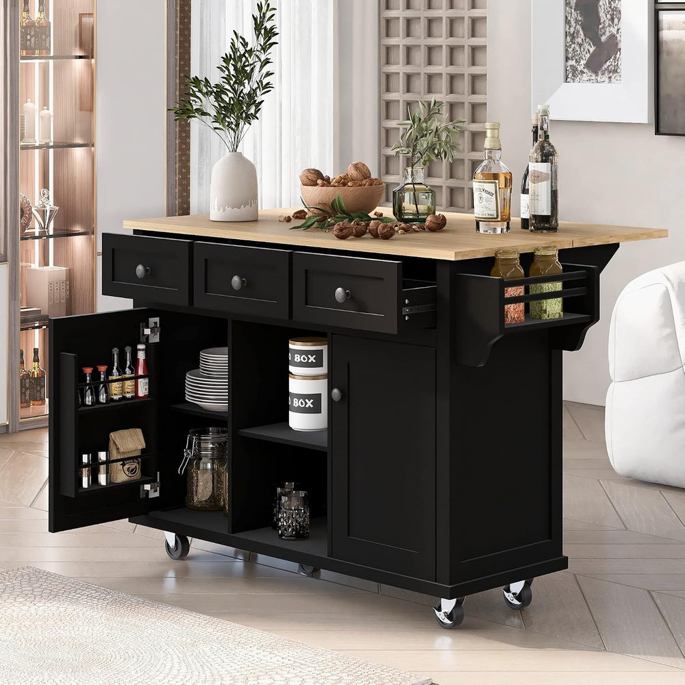 Merax Rolling Mobile Kitchen Island Cart Breakfast Bar with Wood Top, Door In...