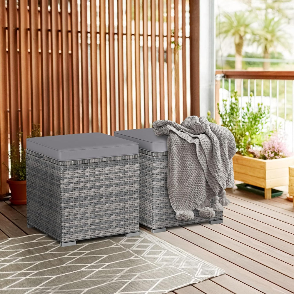 RELAX4LIFE Wicker Outdoor Storage Ottoman - 2-Piece Rattan Footstool w/Remova...