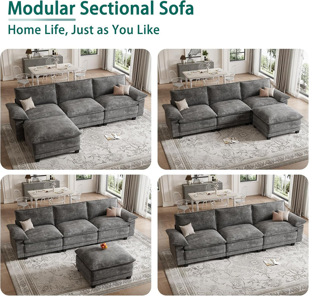 108" Modular Sectional Couch, L Shaped Cloud Sofa for Living Room