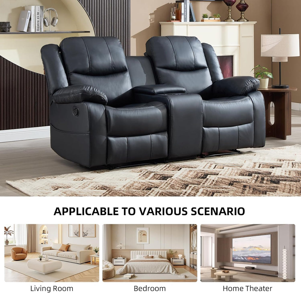 EBELLO 2 Piece Manual Recliner Sofa Set, Faux Leather Reclining Living Room F...
