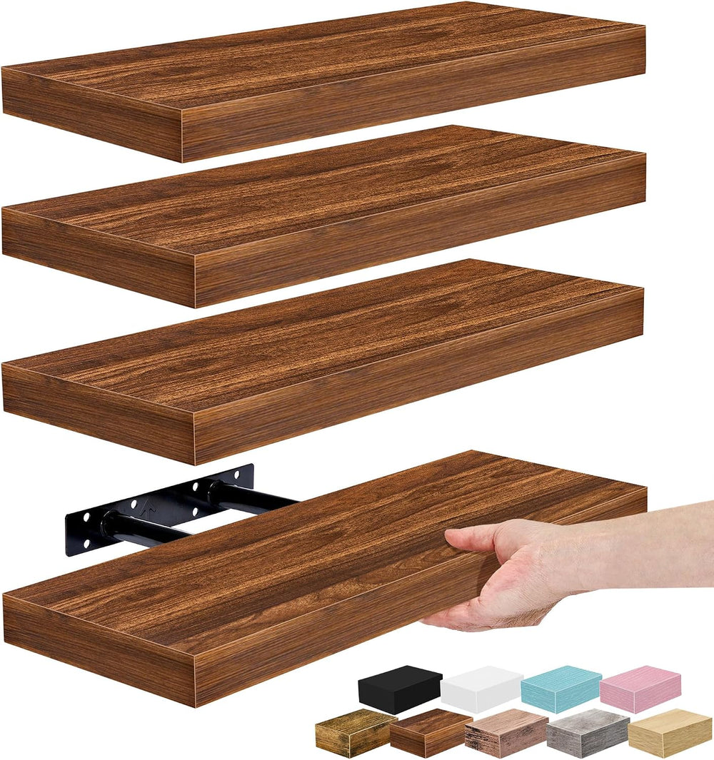 Sorbus 16 Inch Floating Shelves for Wall (4 Pack, Walnut)