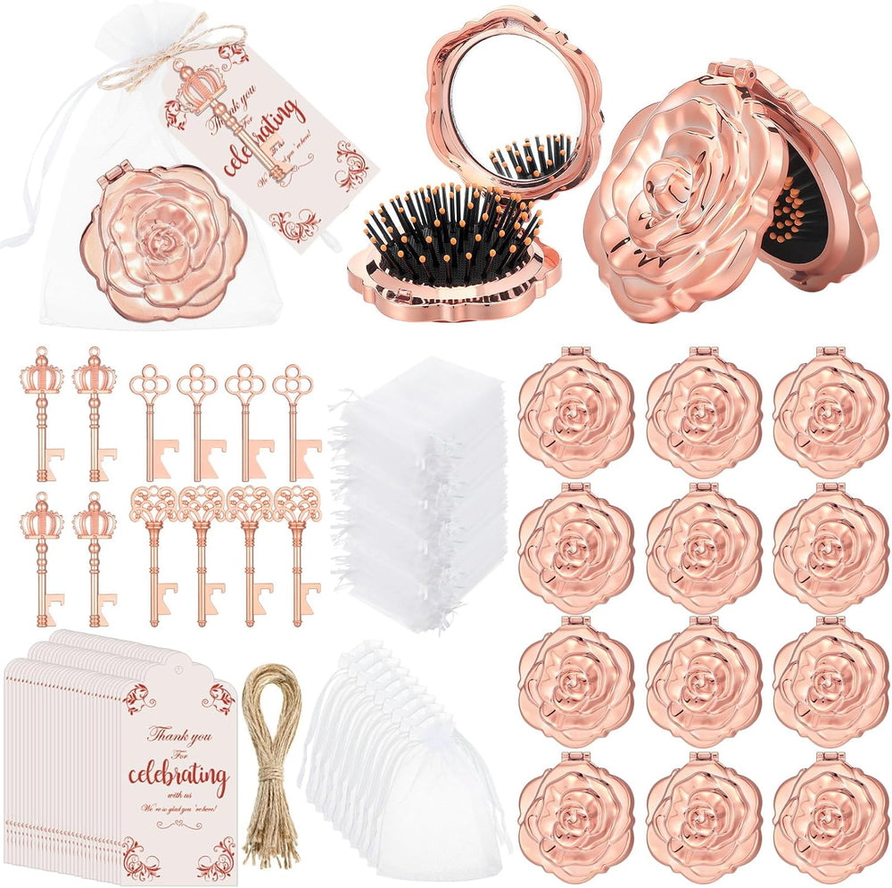 Geetery 24 Pcs Rose Gold Compact Mirrors Quinceanera Party Favors Guests