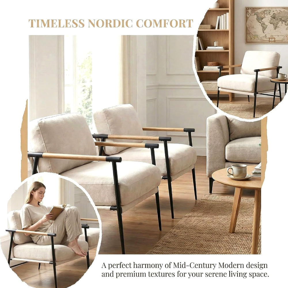 LukeAlon Beige Chenille Accent Chairs Set of 2 Modern Bedroom Chairs
