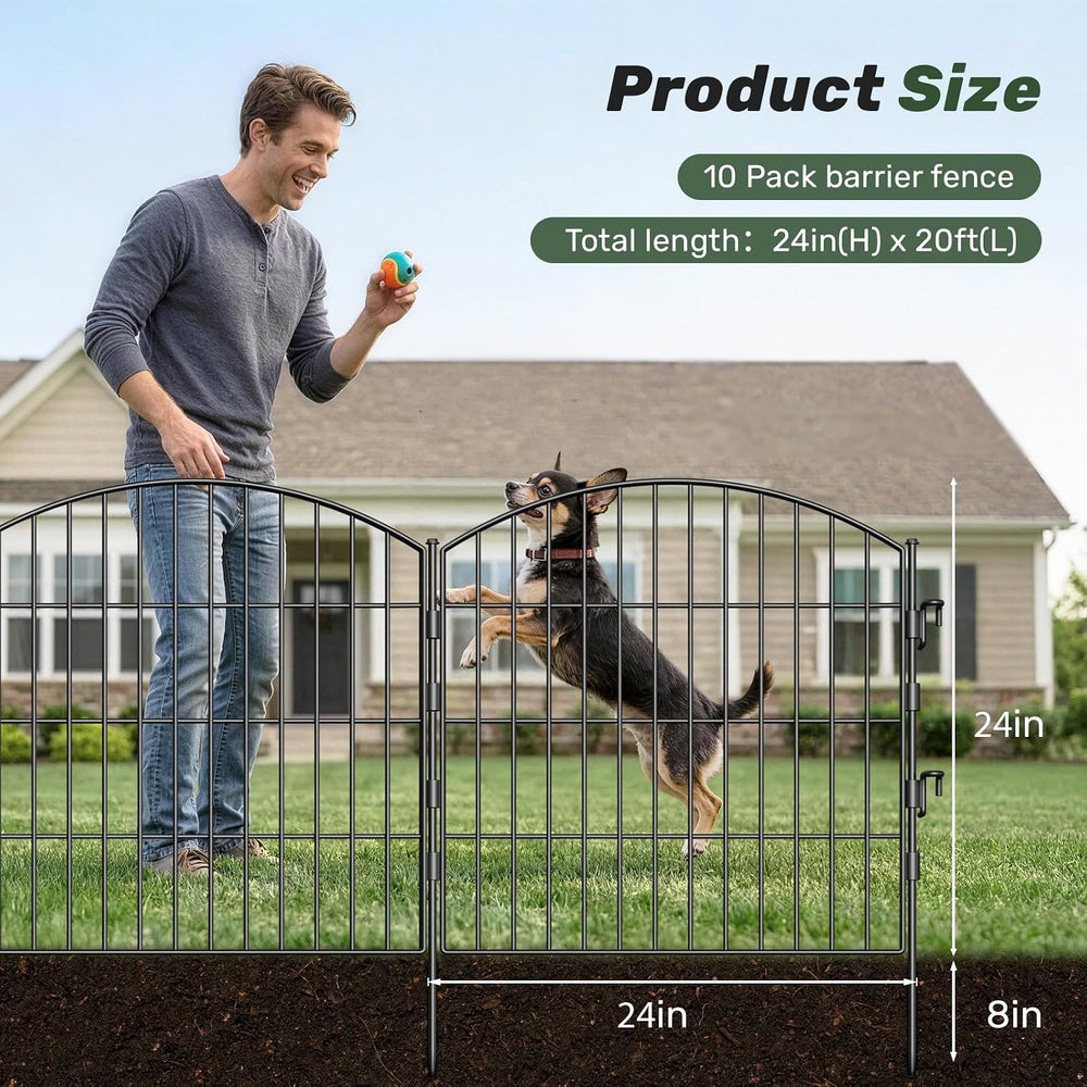 3-Layer Garden Fence with Gate 10 Panel 24in H×20ft L