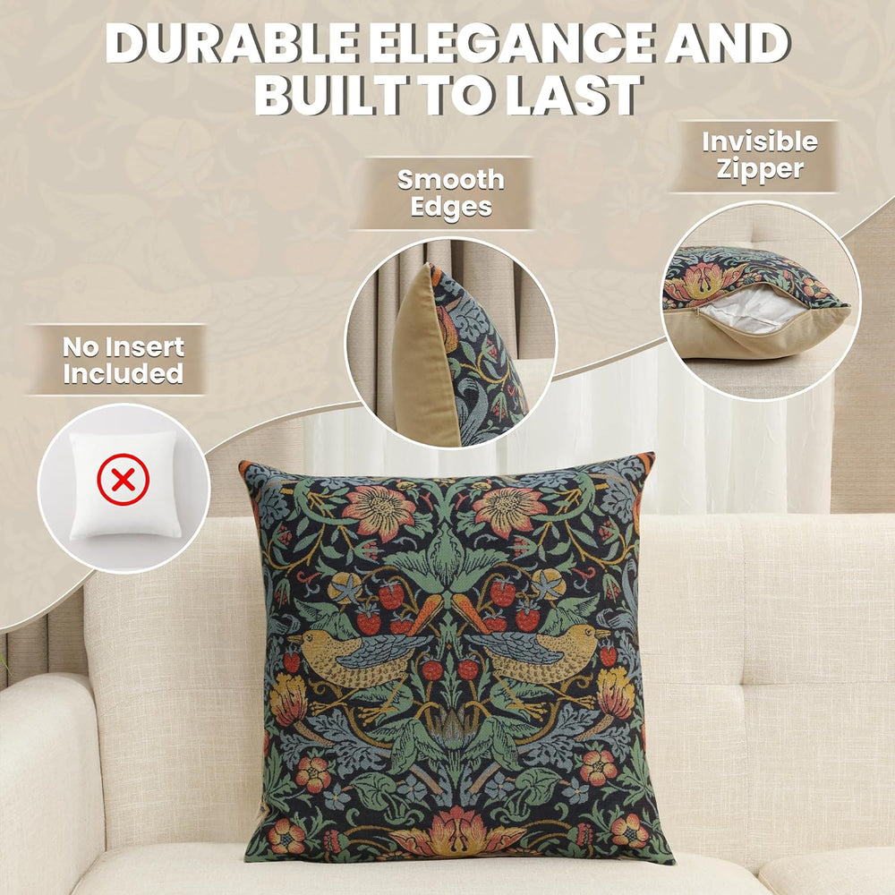 William Morris Strawberry Thief B Blue Tapestry Throw Pillow Cover 18 x 18