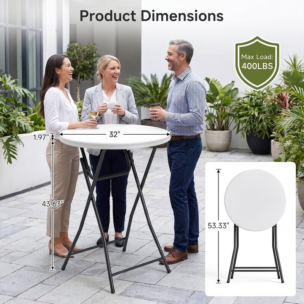 2 Pack Folding Table, 32 Inch Foldable Round Bar Table High Top Table