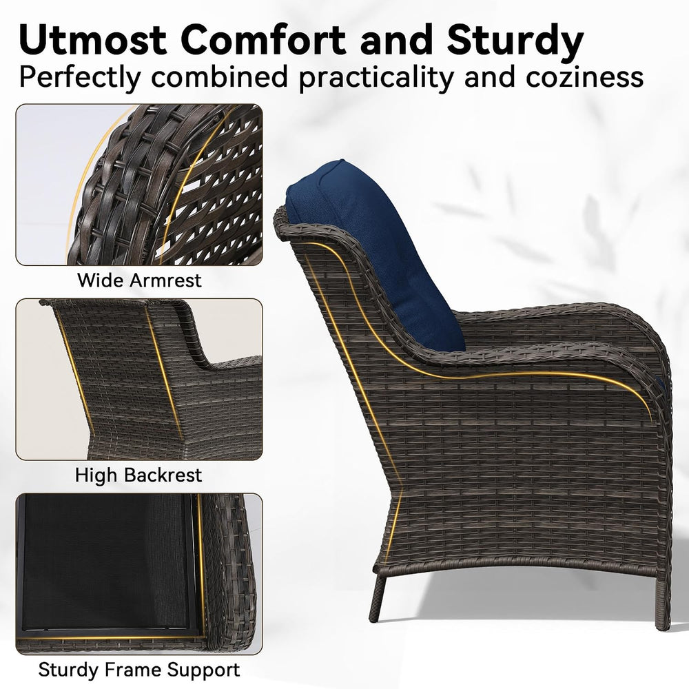 4 Piece Outdoor Wicker Patio Furniture Set, Patio Chairs Set with Thickened O...