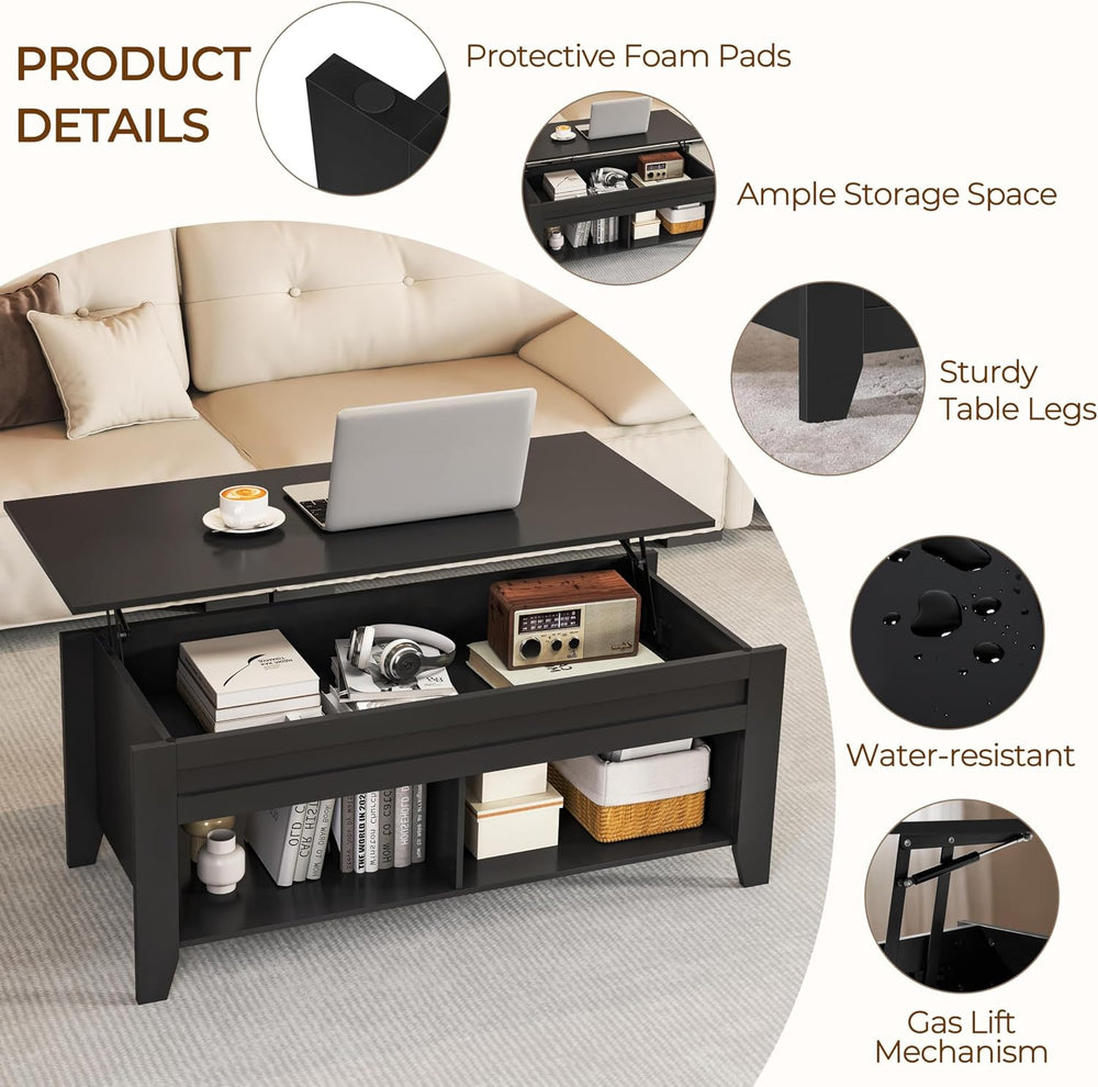 Yaheetech 39.5" Lift Top Coffee Table with Storage Shelf, Black