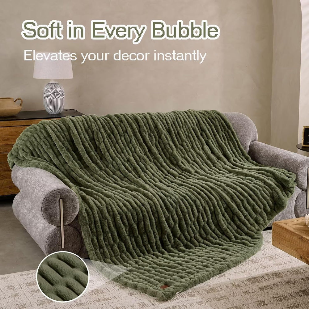 Double Side Faux Fur Throw Blanket,Cozy Soft Fuzzy Fluffy Faux Rabbit Fur Bla...