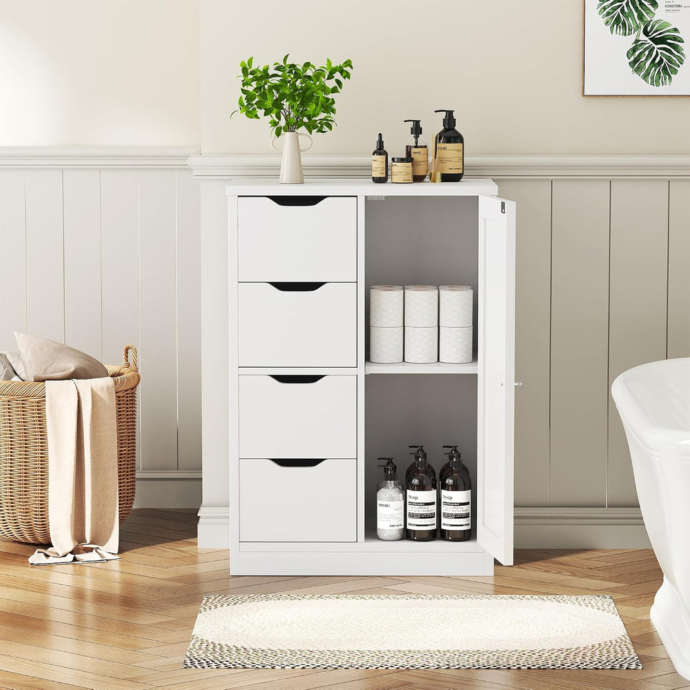 Vongrasig Small Bathroom Storage Cabinet with 4 Drawers & Door, White