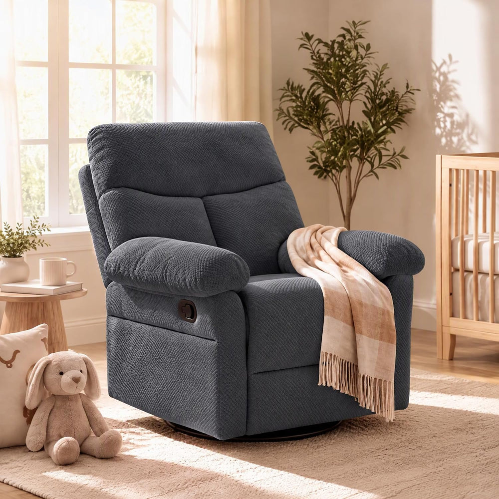 Manual 360° Swivel Rocker Recliner Chair for Living Room, Dark Gray