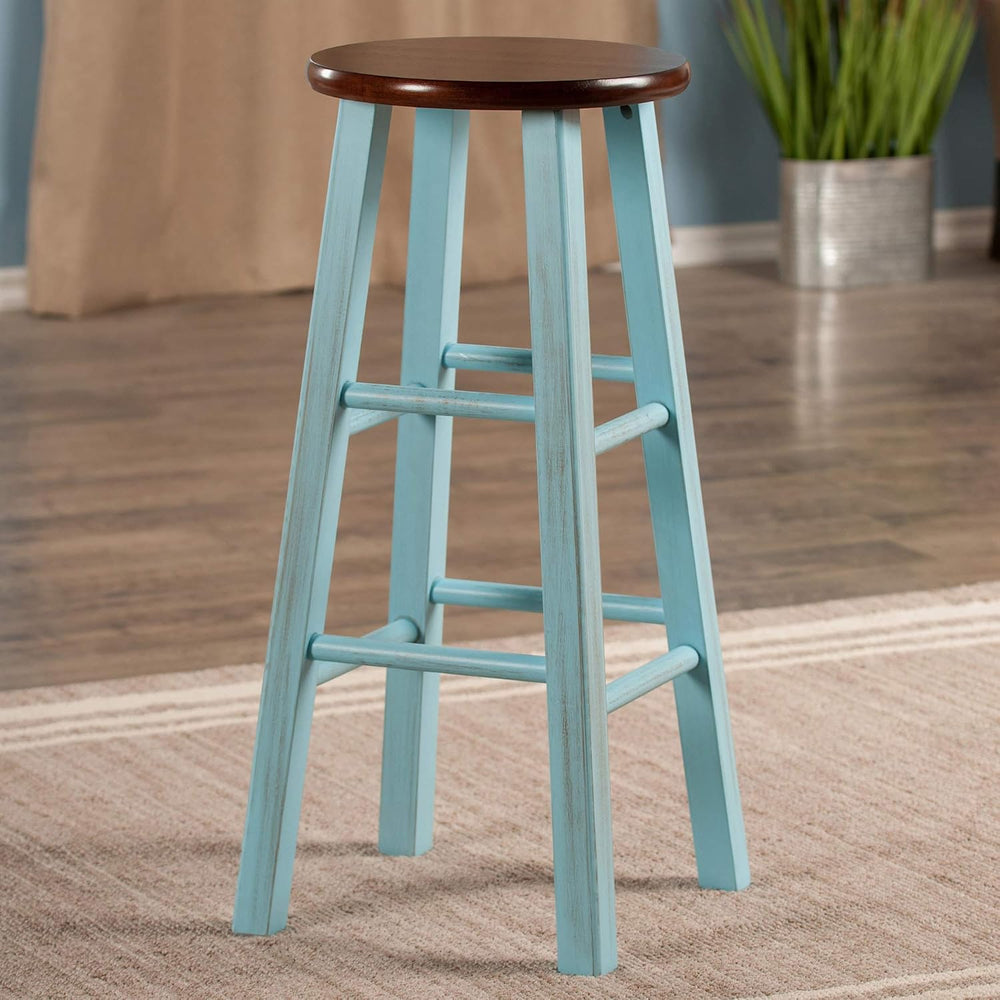 Winsome Ivy Square Leg Bar Stool, Rustic Light Blue and Walnut, 29"