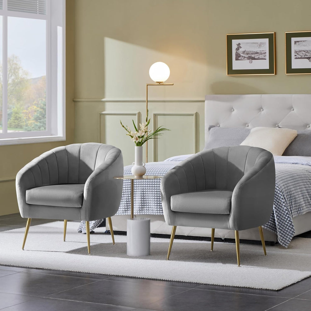 Yaheetech Barrel Accent Chairs Set of 2, Modern Cozy Vanity Chairs, Gray