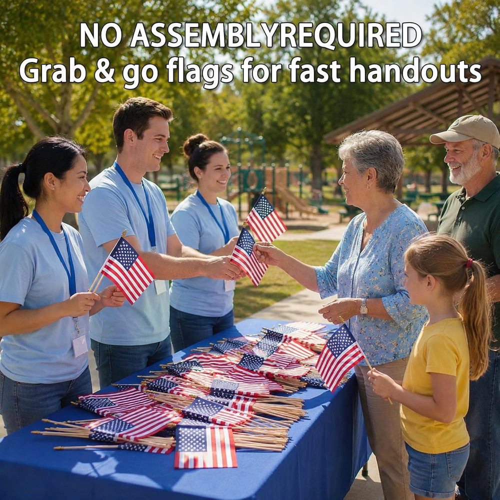 100 Pcs 8x12 Inch Small American Flags on Stick, Small US Flags for Outside