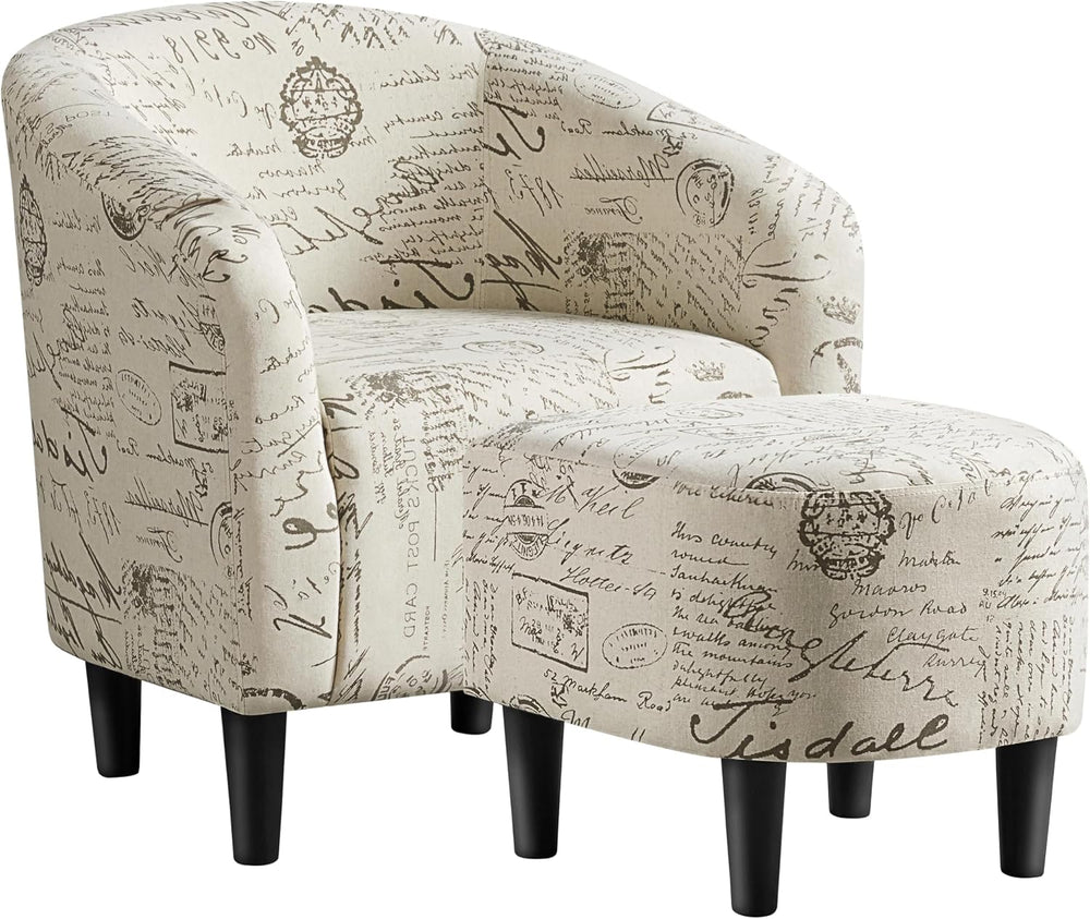 Yaheetech Small 25.5in Wide Boucle Barrel Accent Chair, Letter Print