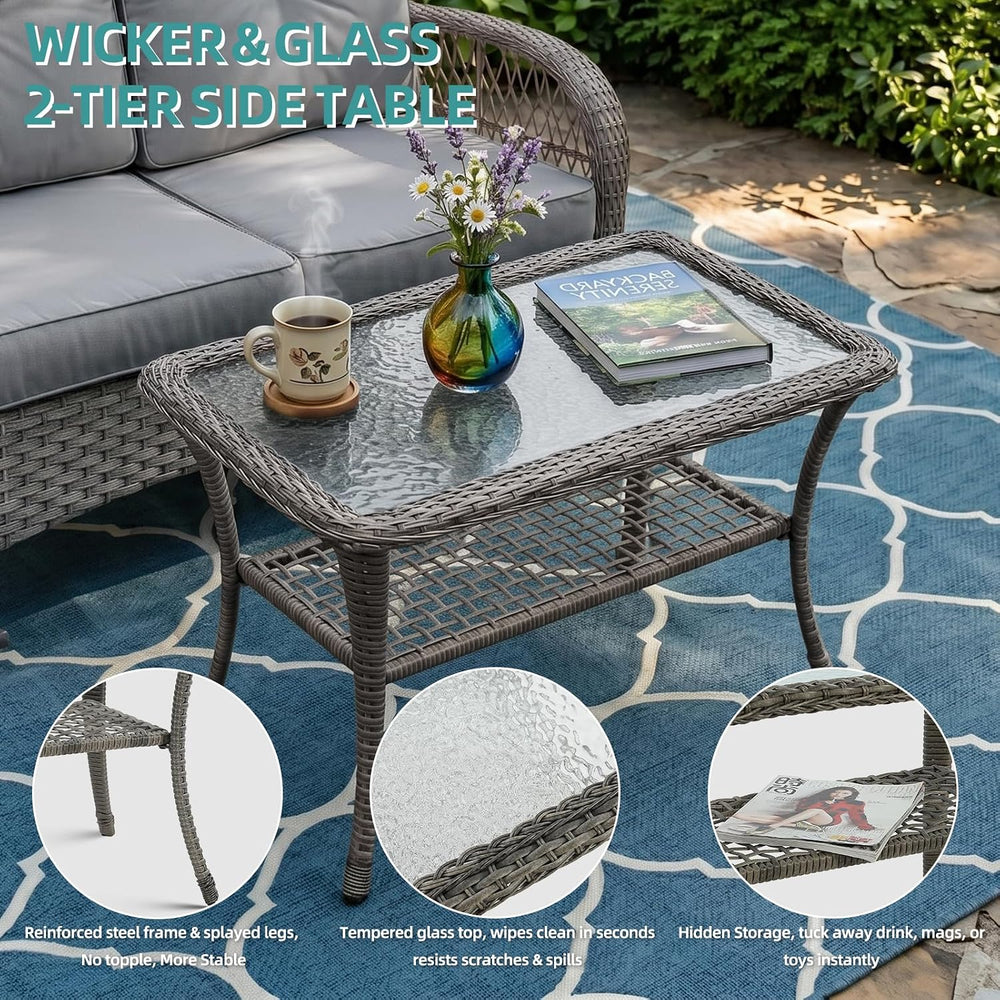 MEETWARM Outdoor Wicker Patio Glider Set, Loveseat for 2 Person Porch Furnitu...