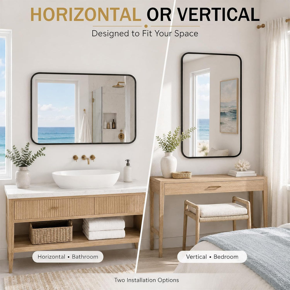 AUYHM 22x30 Inch Bathroom Mirror for Over Sink, Black Framed Wall Mirror