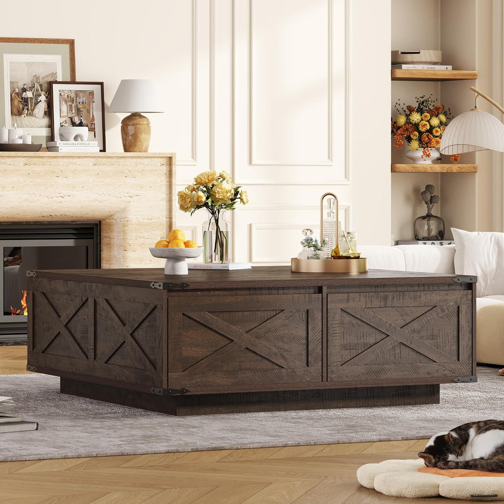 St.Mandyu 47” Farmhouse Square Coffee Table with 4 Drawers Extra Large Coffee...