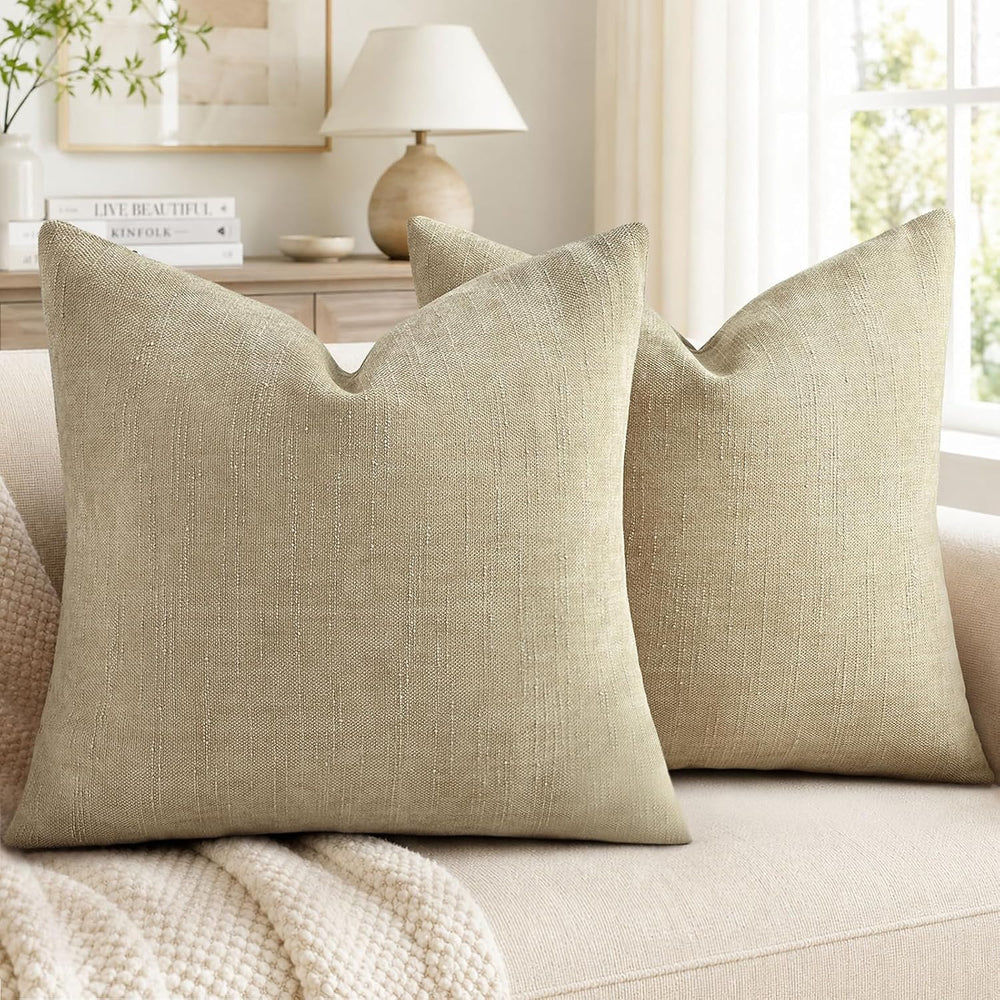 decorUhome Chenille Decorative Throw Pillow Covers 24x24 Set of 2, Tan