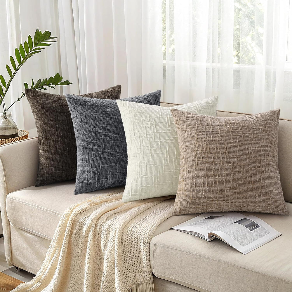 decorUhome Textured Chenille Throw Pillow Covers 24x24 Set of 2 Oatmeal