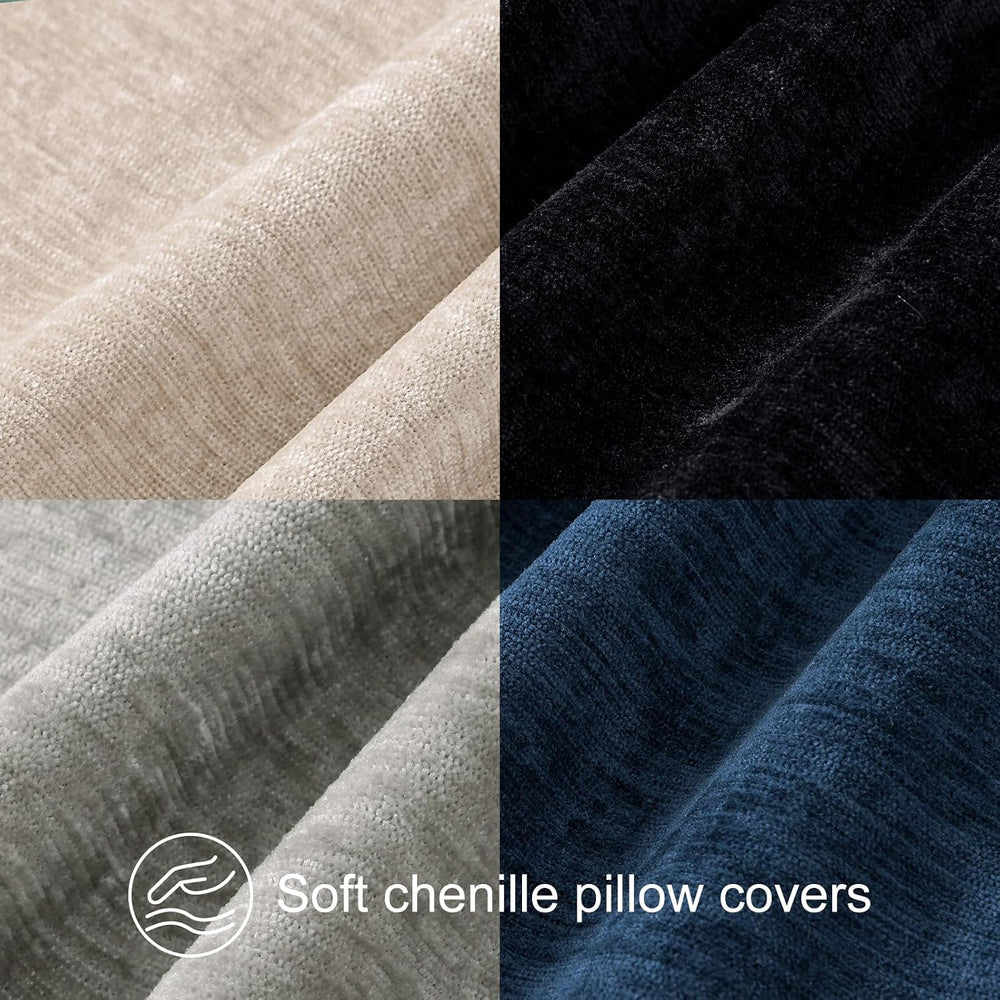 decorUhome Beige Black Soft Chenille Throw Pillow Covers 20X20 Set of 4