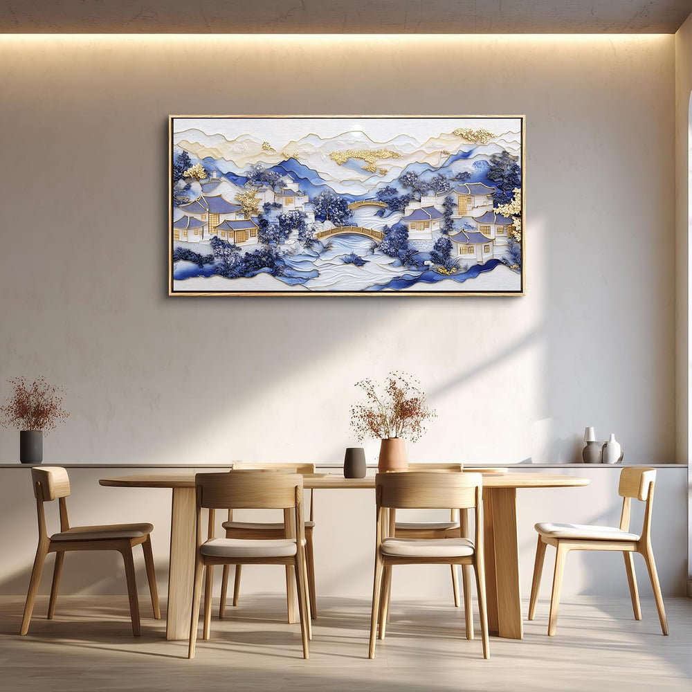 Large Blue Landscape Wall Art,Modern Abstract Wall Decor,Minimalist Artwork