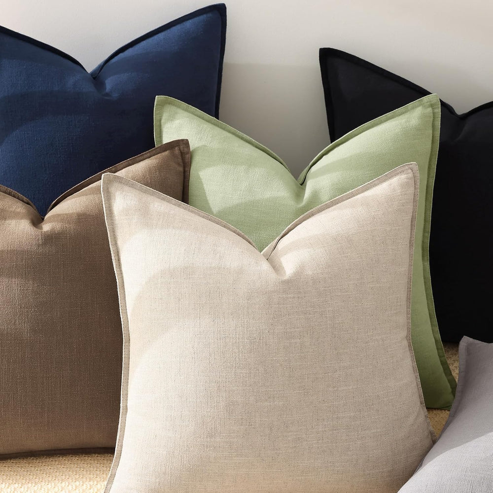decorUhome Fall Light Brown Linen Throw Pillow Covers 20x20 Set of 2