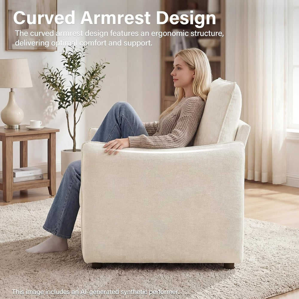 Oversized Accent Chair with Pillows for Living Room, 42.1", Beige, Chenille