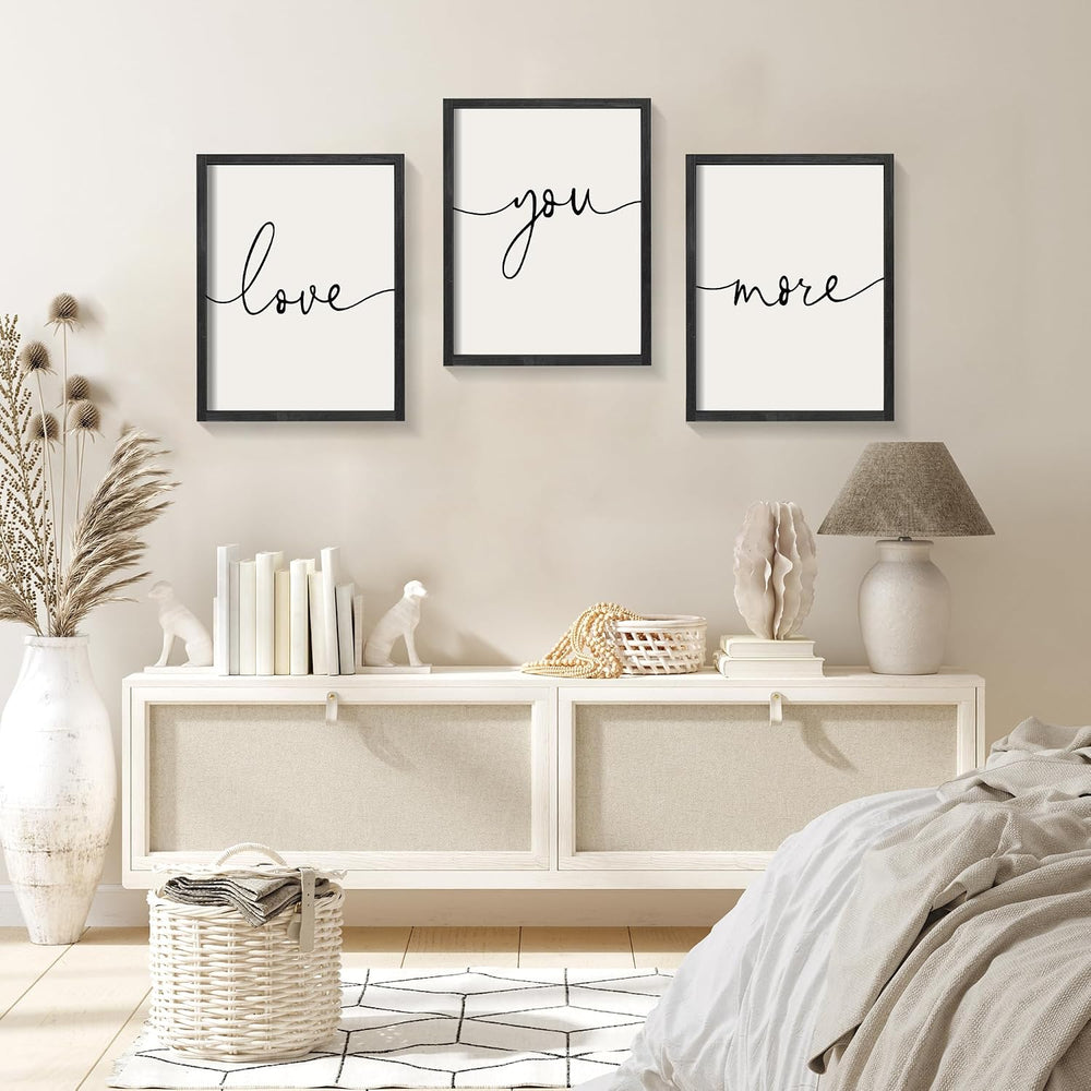 Heiple Love You More Sign Set of 3 Framed Above Bed Wall Decor Farmhouse Bedr...
