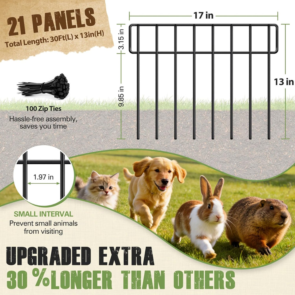 HIHADUUM 30Ft(L) X 13Inch(H) Animal Barrier Fence - 21 Pack Garden Fence Anim...