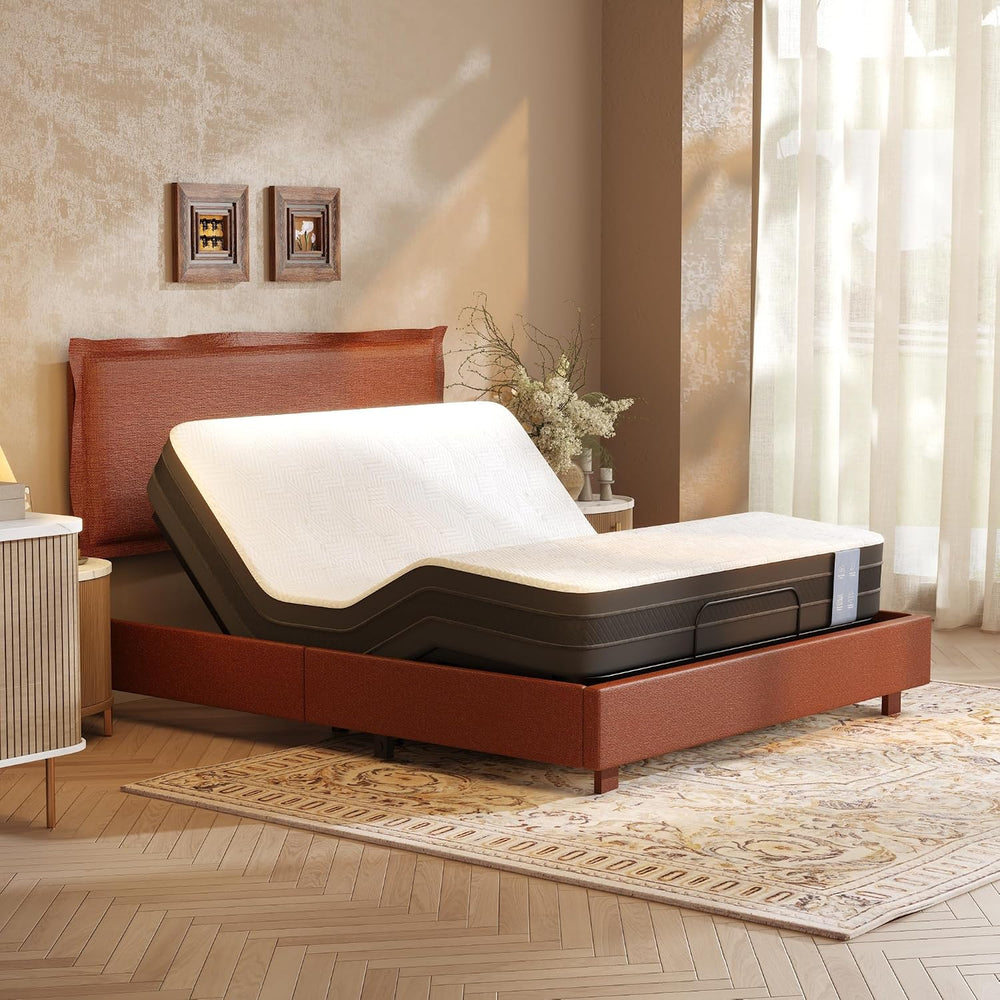 FLEXISPOT Adjustable Bed Base with Upholstered Bed Frame, Head & Foot Lift