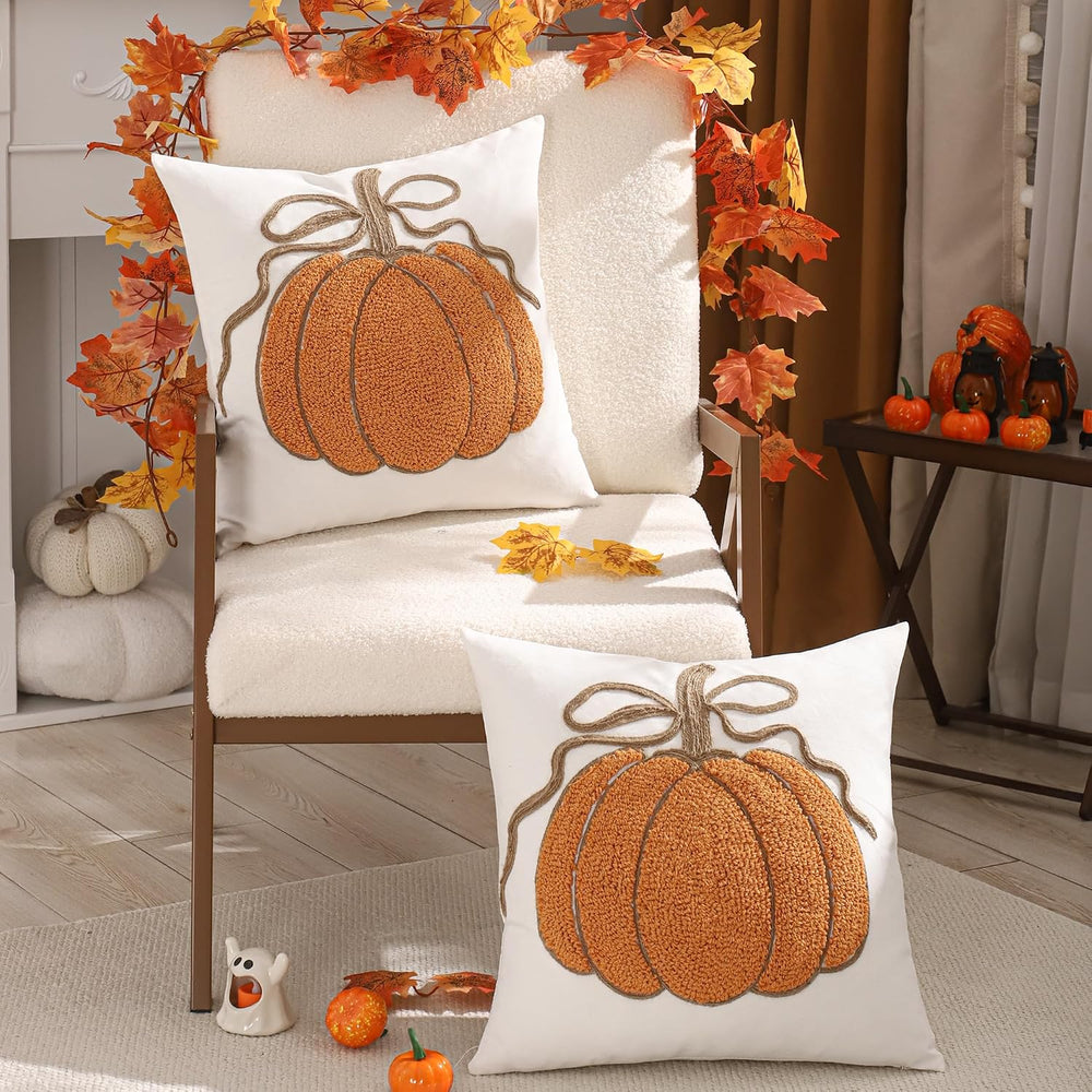 Fall Pillow Covers 18x18 Set of 2 Halloween Decor Orange Pumpkin