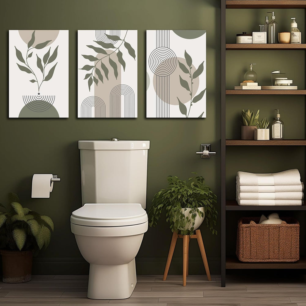 Boho Canvas Wall Art for Bathroom Green Bohemian Wall Decor