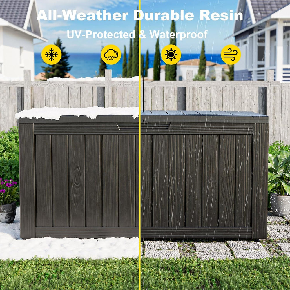 ROJIK Deck Box Storage Bench with Wheels Outdoor, 140 Gallon, Black