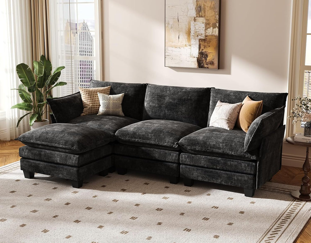 KKL Modular Sectional Sofa, L-Shaped 4 Seater Cloud Couch with Ottoman, Cheni...