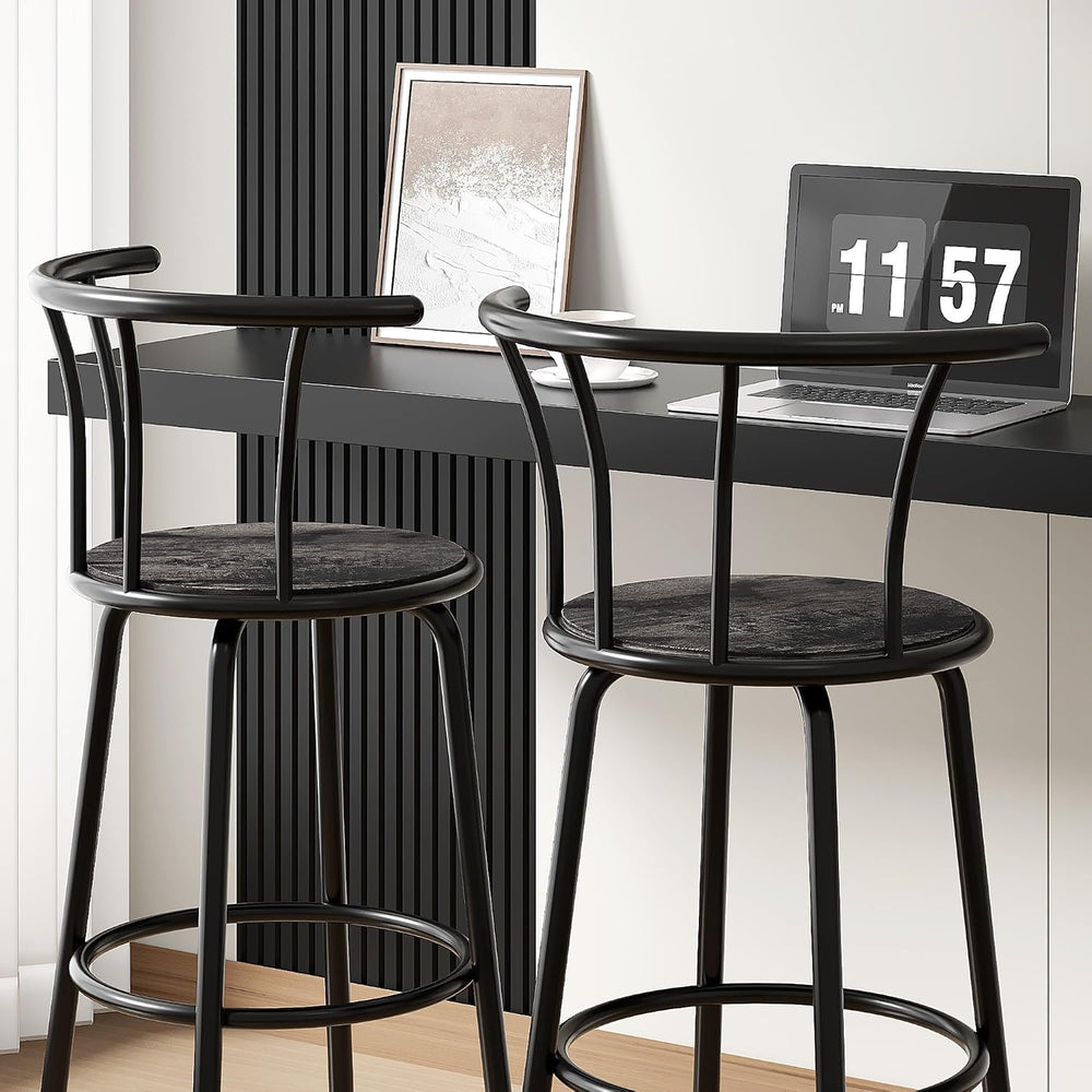 VECELO Swivel Bar Stools Set of 2, Counter Height Chairs, Dark Grey