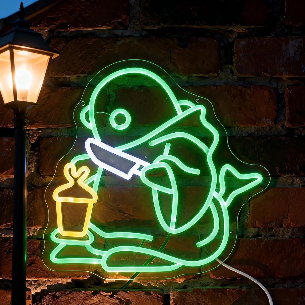 Mysterious Lantern Bearer Neon Sign, Green Glow, 13"x12.6"