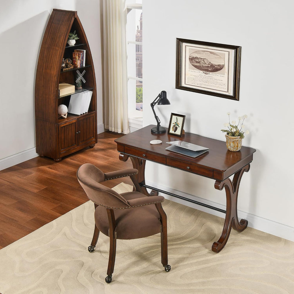 Traditional Wood Writing Desk with 2 Drawers, 47" Large Work Desk