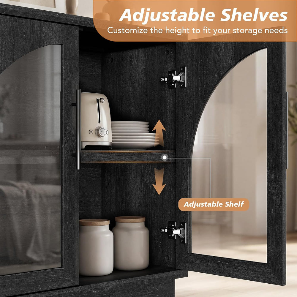 Fatmok Arched Glass Sideboard Buffet Accent Cabinet, 31.5" Display Crede...