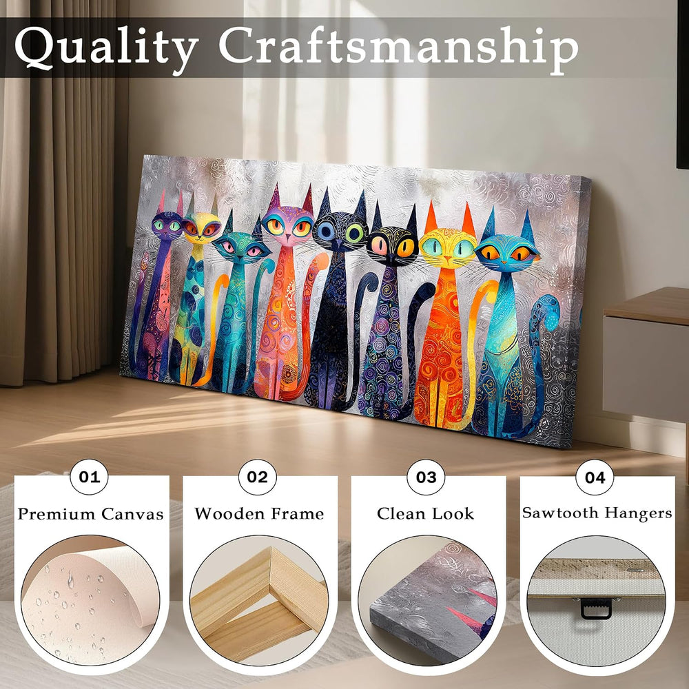 imjiayu Colorful Abstract Cat Canvas Wall Art, Boho Whimsical Kitten Print