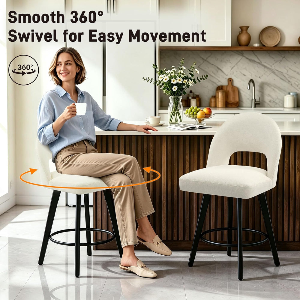 Counter Height Bar Stools Set of 2, Swivel Upholstered Bar Chairs
